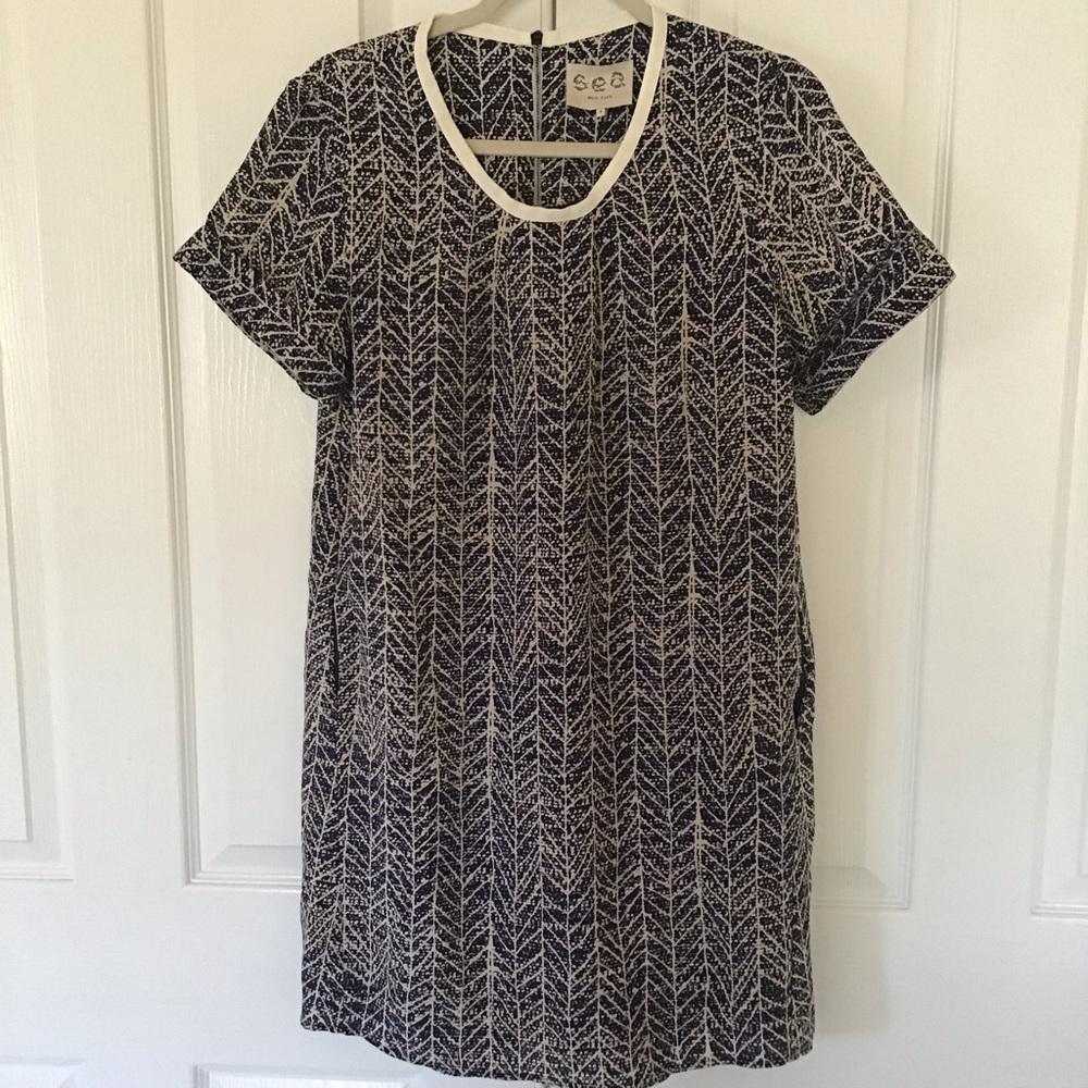 Sea silk navy blue white dress Sz 4
